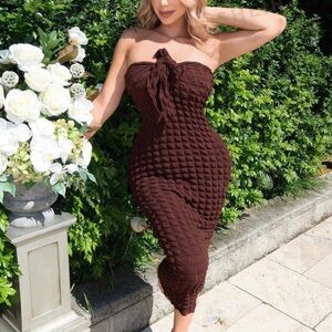 Brown off the shoulder dress